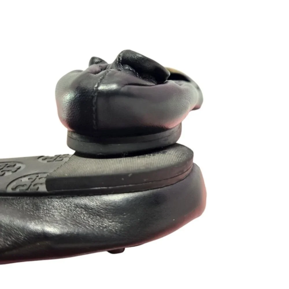 Tory Burch Black and Gold Flats with Iconic Logo - Picture 8 of 11